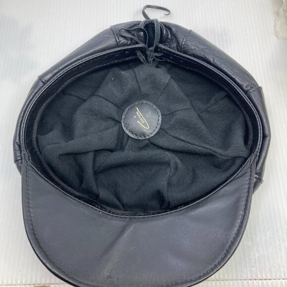 Vtg 1960 fashion black leather cap hat size large adjustable to 21 1/2"-23" - Picture 4 of 5